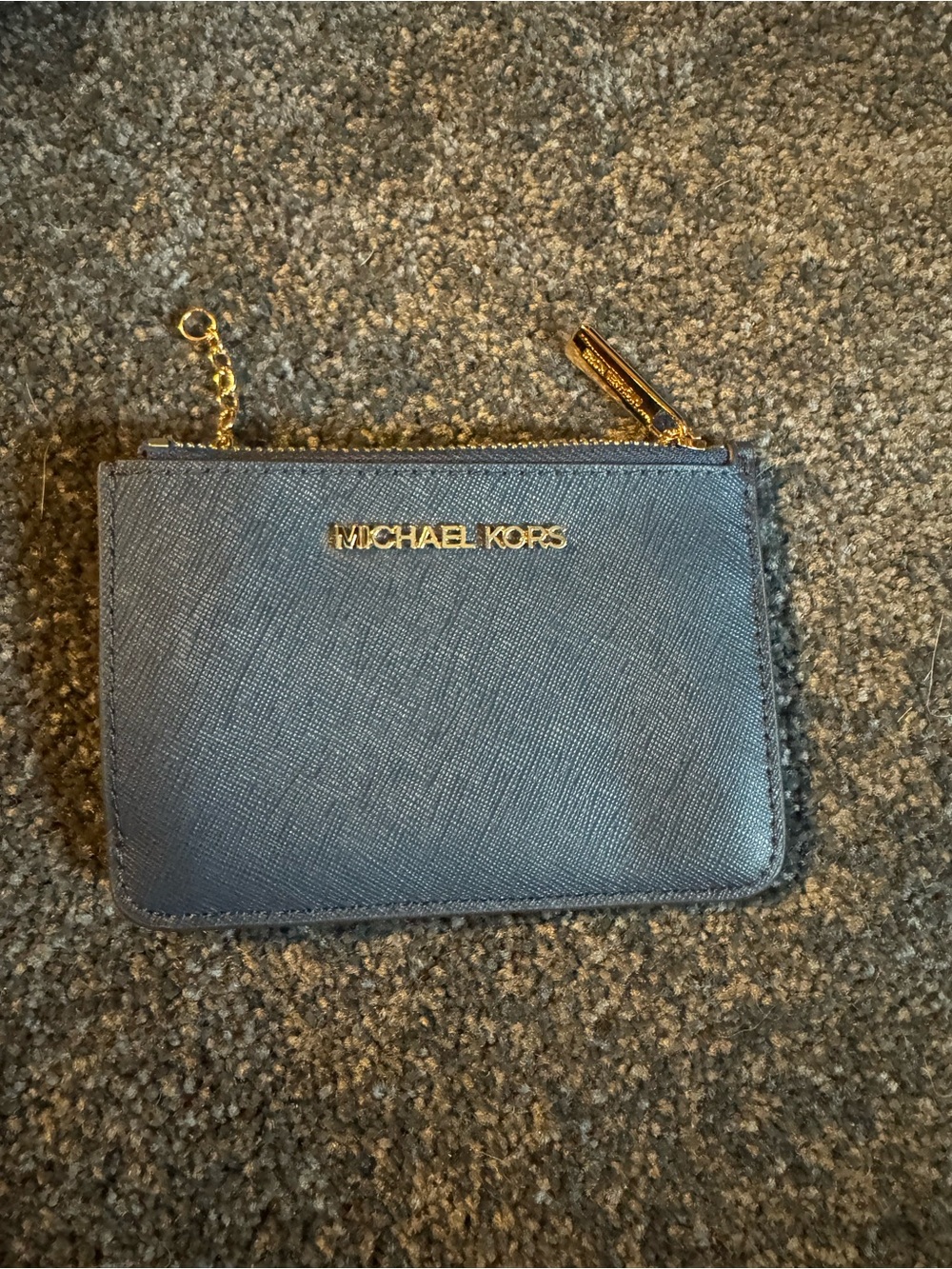 Michael Kors Blue Leather Zip Pouch with Gold Hardware